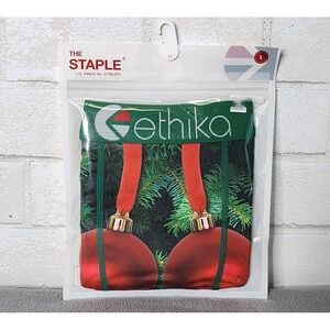 ETHIKA Christmas Tree Ornaments Red Balls Print Men's Large (L) Boxer Brief NEW